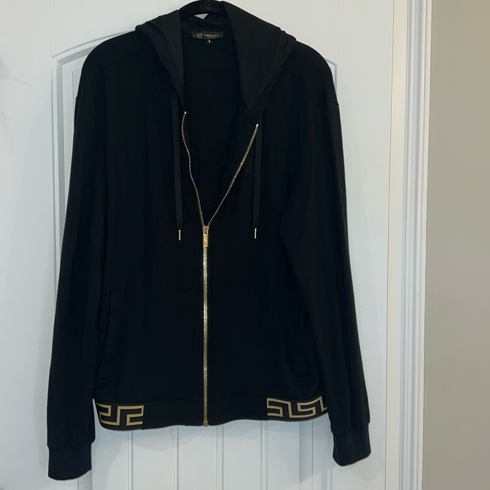 Gently worn VERSACE Greca jacket with hood. Size 4